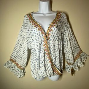 IVY JANE Smock Boho Embroidered Top Bell Sleeves